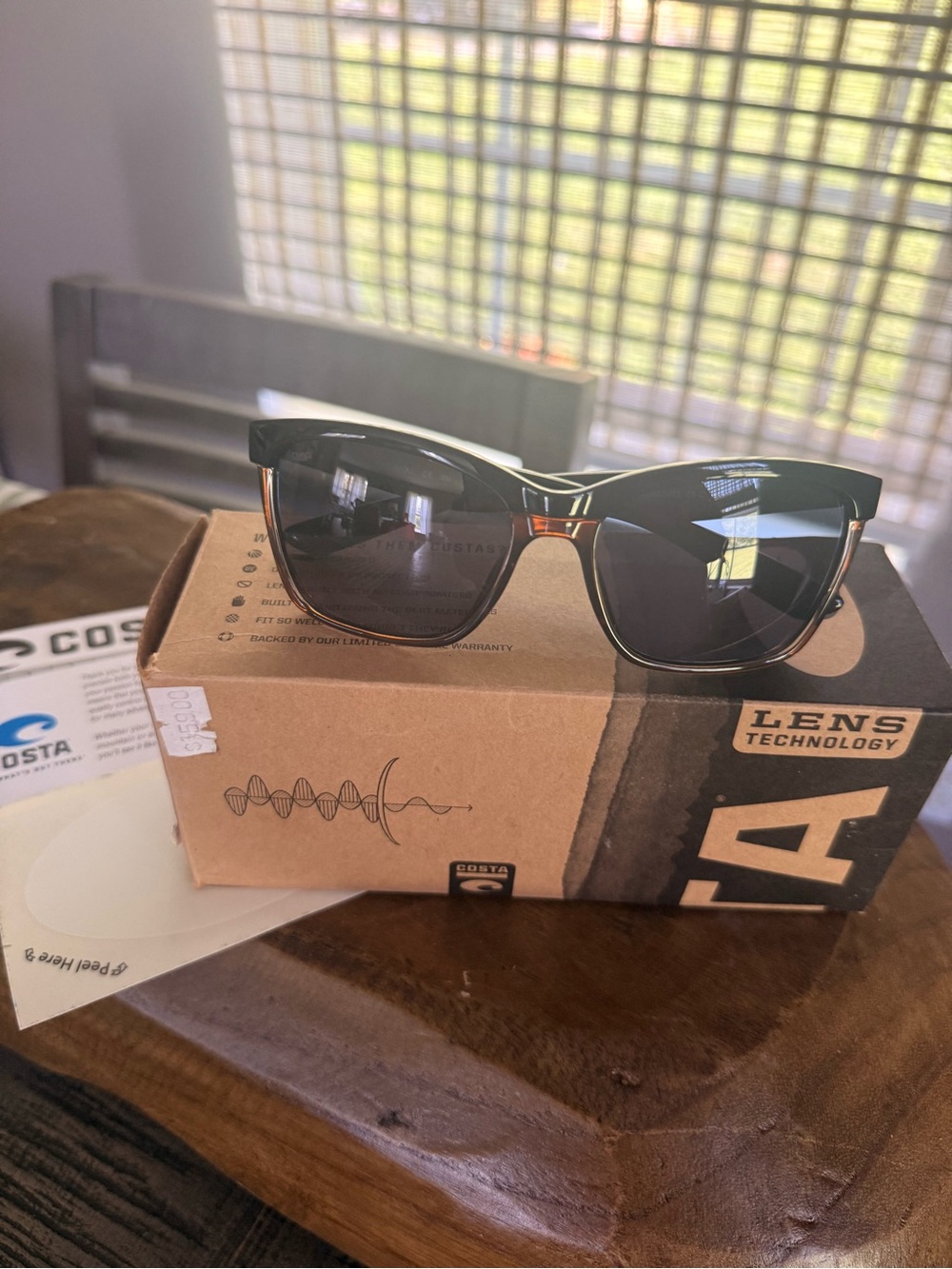 New with box-Costa ANA 107 Shiny Black on Brown Sunglasses with Gray Lenses